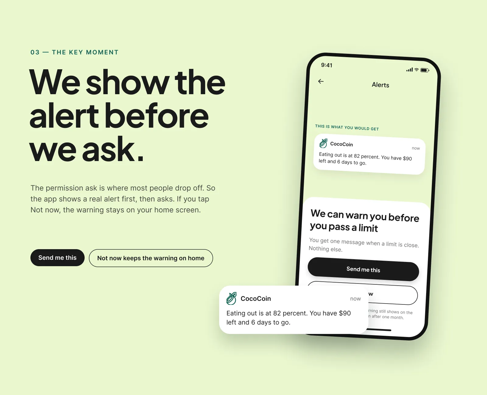 The alert preview shown before the notification permission request